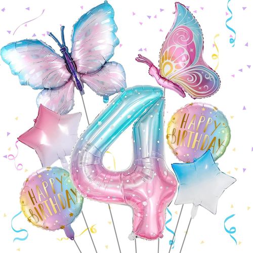 Ershi-Ballons Décoratifs En Forme De Papillon Pour Filles \U2013 Ballon Géant En Aluminium Mylar En Forme De Chiffre 4 Pour Filles[1