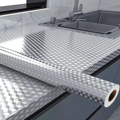 Autocollant En Feuille D'aluminium Papier Peint En Feuille D'argent Auto-Adhésif Rouleau D'autocollant En Feuille D'aluminium De Cuisine Losange Étanche Et Résistant À L'huile 3 Mètres De Long * 60 Cm