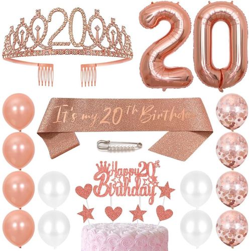 ERSHI-Couronne de princesse pour 20e anniversaire - Diadème en strass - Ballons en latex pour décoration de gâteau - Numéro 20 - B[1