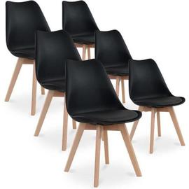 Lot de 4 chaises scandinaves - SWEEEK - Fauteuils 1 place - Pieds bois de  hêtre - Noir - Cdiscount Maison