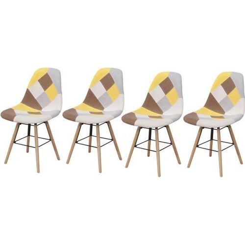 Lot De 4 Chaises - Patchwork Jaune - Scandinave - Pieds Bois