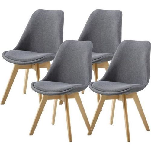 Stone Lot De 4 Chaises Design Scandinave Gris Foncé Bois Naturel