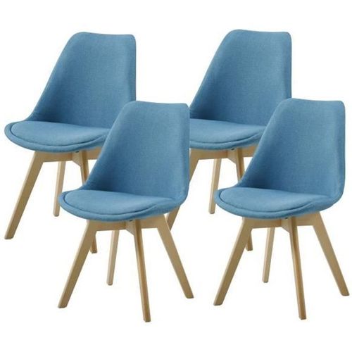 Stone Lot De 4 Chaises Design Scandinave Bleu Bois Naturel
