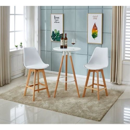 Laury - Lot De 2 Tabourets De Bar Scandinave - Blanc - Pieds En Bois Massif Design Salle A Manger Salon - 58 X 49 X 102 Cm