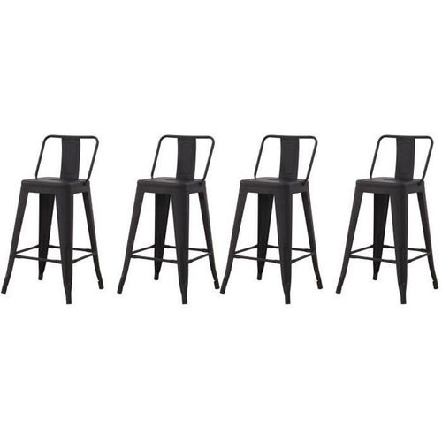 Lot De 4 Tabourets De Bar Industriel Avec Dossier Hauteur Assise 63 Cm Métal Noir - Noir