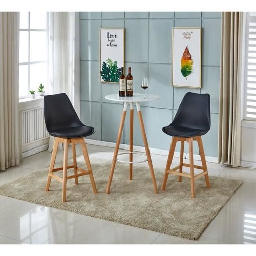 Laury - Lot De 2 Tabourets De Bar Scandinave - Noir - Pieds En Bois Massif Design Salle A Manger Salon - 58 X 49 X 102 Cm
