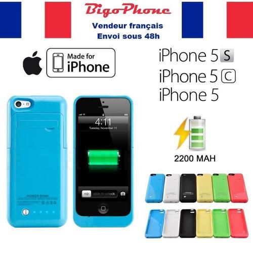 Coque Batterie Rechargeable 2200mah Bleu Iphone 5s 5c 5