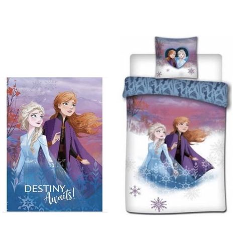 Reine Des Neiges - Ensemble Parure De Couette 140 X 200 Cm + Taie D'oreiller + Plaid 100 X 140 Cm.