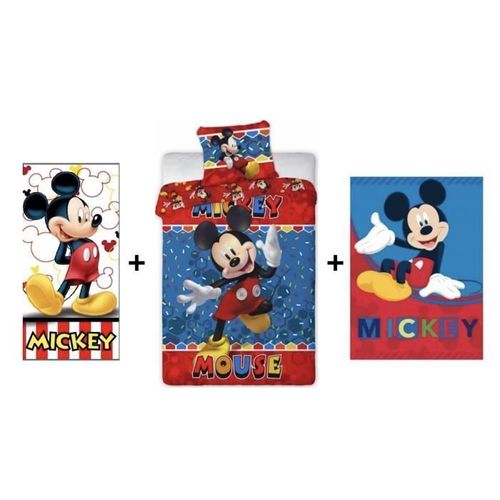 Mickey Disney - Ensemble Parure De Couette 140 X 200 Cm + Plaid 100 X 140 Cm + Serviette 70 X 140 Cm