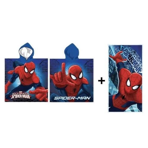 Spider Man - Ensemble Poncho 55 X 110 Cm + Serviette 63 X 137 Cm