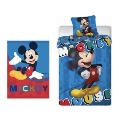 Mickey Disney - Ensemble Parure De Couette 140 X 200 Cm + Taie D'oreiller + Plaid 100 X 140 Cm.