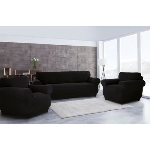 Housse De Canapé Noir 3 Places + 2 Housses De Fauteuil 1 Place - Homerokk