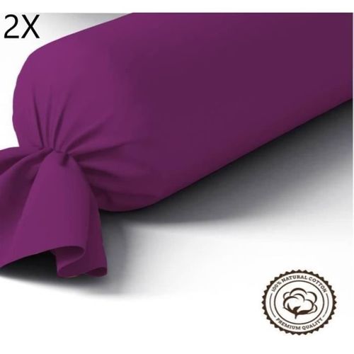 Lot De 2 Taies De Traversin 100% Coton 45x185 Cm- Prune