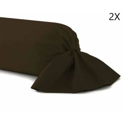 Lot De 2 Taies De Traversin 100% Coton 45x185 Cm- Choco