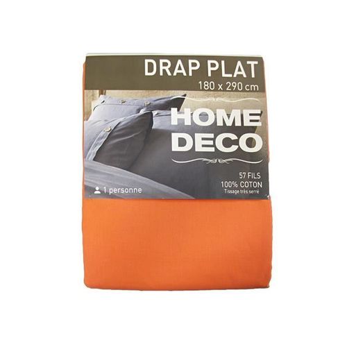 Drap Plat 1 Place 180 X 290 Cm Uni - 100 % Pur Coton Très Doux 57 Fils/Cm2 - Orange