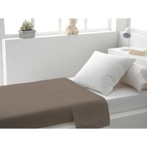 Drap Plat 2 Places 240 X 300 Cm Uni - 100 % Pur Coton Très Doux 57 Fils/Cm2 - Taupe