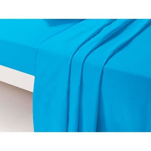 Dp134 Bleu Drap Plat Unis 1 Place 180 Cm X 290 Cm 100 % Coton