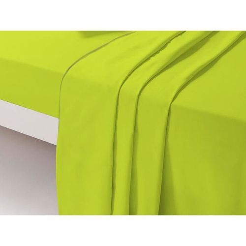 Dp135 Vert Drap Plat Unis 2 Places 240 Cm X 300 Cm 100 % Coton