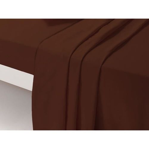 Dp135 Chocolat Drap Plat Unis 2 Places 240 Cm X 300 Cm 100 % Coton