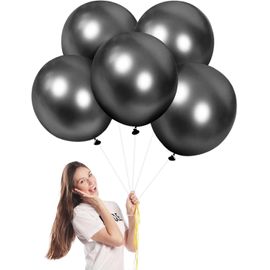 ERSHI-Ballon Noir,5 Pièces 18 Pouces Ballons de Baudruche,Ballon Anniversaire,Ballons Noir en Latex Métallique Helium Gonflable de[2