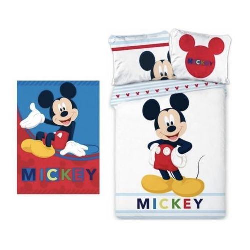 Mickey Disney - Ensemble Parure De Couette 140 X 200 Cm + Taie D'oreiller + Plaid 100 X 140 Cm.