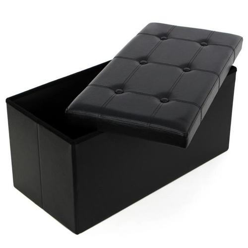 lot de 3 Pouf Coffre de Rangement gain de place Boîte Tabouret Pliable noir 76 x 38 x 38 cm