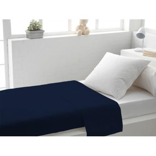 Drap Plat 180x290 Cm 100% Coton 57 Fils Bleu Marine