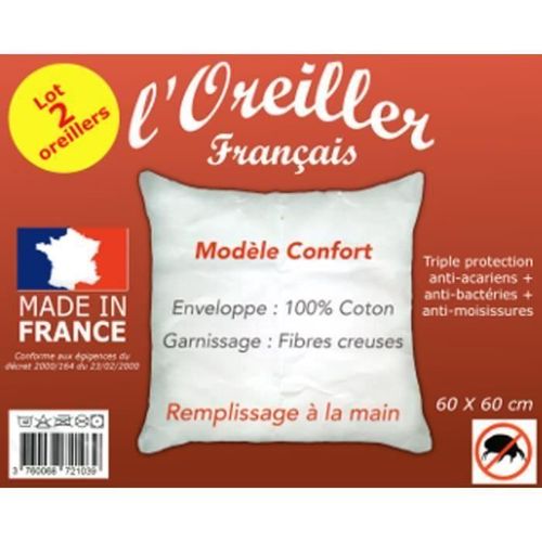 St - Lot De 2 Oreillers Volume 60x60cm Enveloppe 100% Coton
