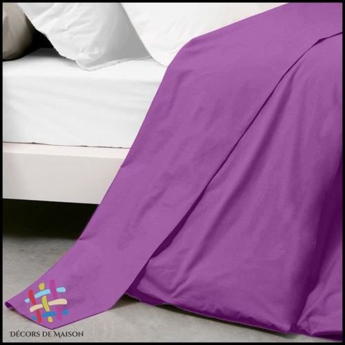 Drap Plat Uni En Coton 180x290cm 1 Personne-Mauve-Décors De Maison