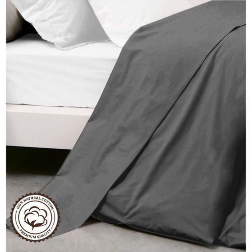 Drap Plat - Gris - 180x290 Cm - 100 % Coton- 1 Personne