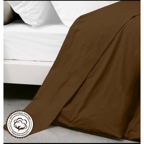 Drap Plat - Marron -240x300 Cm - 100 % Coton- 2 Personnes