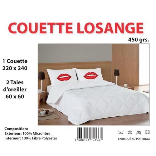 Couette Blanche 220x240cm 2 Places + 2 Oreillers 60x60 Offerts