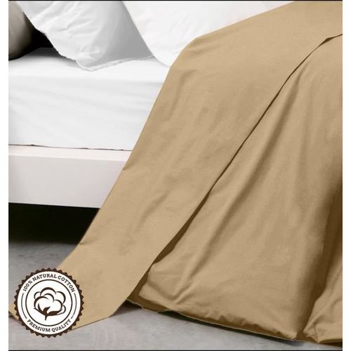 Drap Plat - Taupe -240x300 Cm - 100 % Coton- 2 Personnes