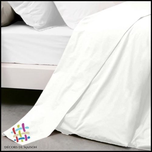 Drap Plat Uni En Coton 180x290cm 1 Personne-Blanc-Décors De Maison