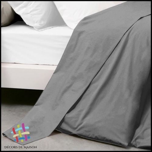 Drap Plat Uni En Coton 180x290cm 1 Personne-Anthracite-Décors De Maison