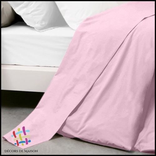 Drap Plat Uni En Coton 180x290cm 1 Personne-Rose Pétale-Décors De Maison