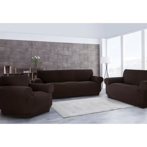 Housse De Canapé 3 Places + Housse De Canapé 2 Places + Housse De Fauteuil - Chocolat