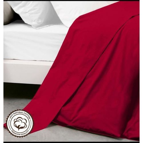 Drap Plat - Rouge -180x290 Cm - 100 % Coton- 1 Personne