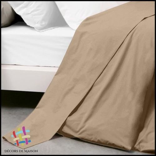 Drap Plat Uni En Coton 180x290cm 1 Personne-Taupe-Décors De Maison