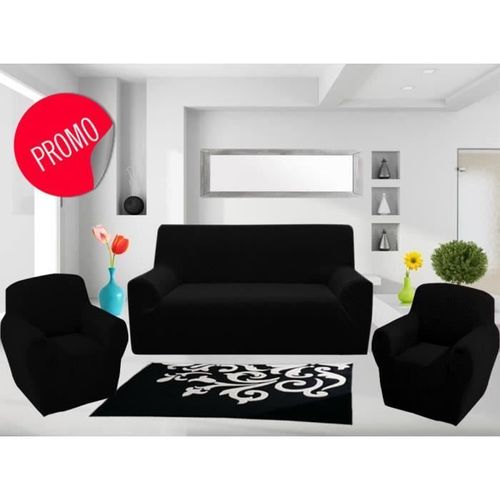 Set De 3 Housse De Canapé Extensible 3 Places + 2housses De Fauteuils - Noir