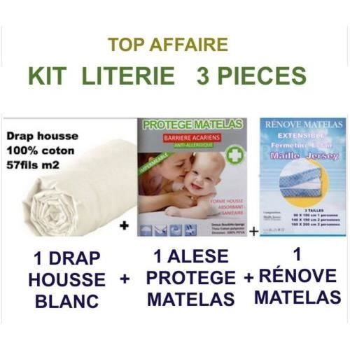 Alèse Matelas + Rénove Matelas+ Drap Housse Kit Pour Lit Taille 140cm X 190cm