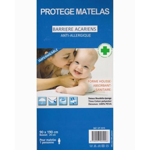Protège Matelas 90x190+20 Cm Imperméable Et Anti Allergique (Blanc)
