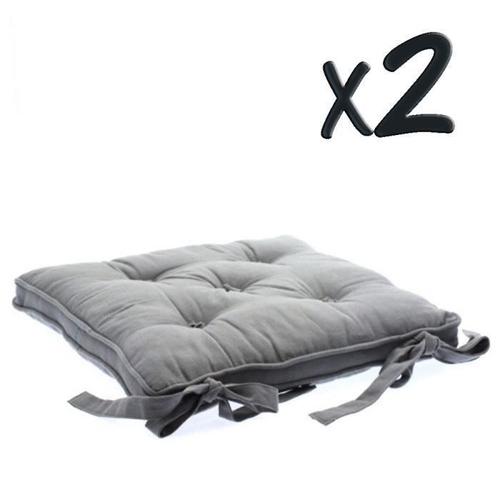 Lot De 2 Gallettes Chaise 5 Boutons Gris, P40 X L40 Cm