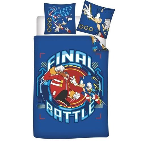 Gamer - Parure De Lit Enfant Coton Sonic Final Battle Lit 1 Place, Housse De Couette 140x200 Cm, Taie D?Oreiller 65x65 Cm