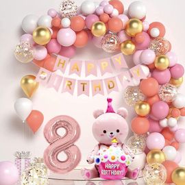 ERSHI-Décoration Anniversaire 8 Ans Fille - Ballons Rose, Baudruche et Accessoires pour Fête[1287]