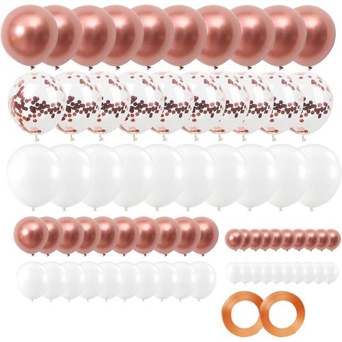 ERSHI-80 Ballons de Fête en Rose Gold et Blanc Avec Confetti - 3 Tailles Différentes - Idéal pour les Fêtes d'Anniversaire, Mariag[1