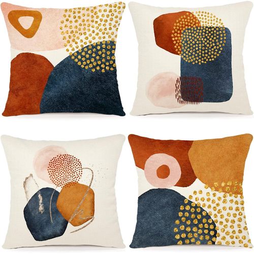Housse De Coussin 45x45 Set De 4 Housses De Coussin Coussins De Canapé Motif Géométrique Décoratif Set De Coussins De Canapé En Lin Coussins De Canapé Canapé De Salon Housses De Coussin Extérieur(Orei