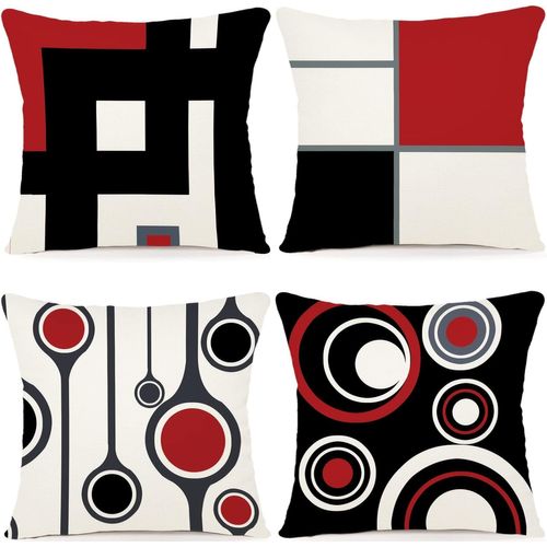 Rouge - Lot De 4 Housses De Coussin 45x45 Géométrique Décoratif En Coton Lin Housses De Coussin Housses De Coussin Pour Lit Voiture Maison Canapé 45x45 (Oreiller Non Inclus)