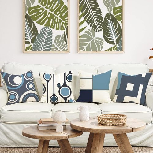 Bleu - Lot De 4 Housses De Coussin 45x45 Motif Géométrique Housse De Coussin En Coton Décorative Housse De Coussin En Lin Housse De Coussin De Canapé Housse De Coussin Pour Lit Voiture Maison Canapé 4