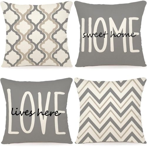 Gris Clair - Sans Taie D'oreiller Housse De Coussin 45x45 Set De 4 Housses De Coussin Coussins De Canapé Motif Géométrique Décoratif Set De Coussins De Canapé En Lin Coussins De Canapé Salon Housses D